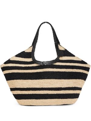 Rabanne striped raffia tote bag - Black