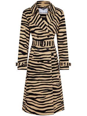 Rabanne tiger-print belted trench coat - Brown