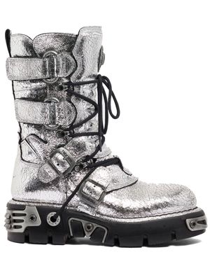 Rabanne x New Rock metallic leather boots - Silver
