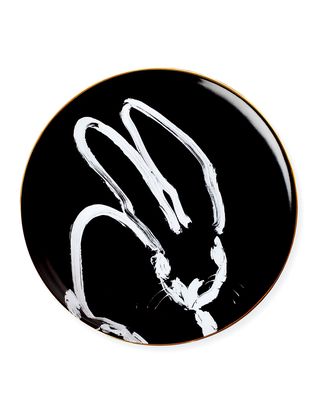 Rabbit Run Dinner Plate with Gold Rim - Black