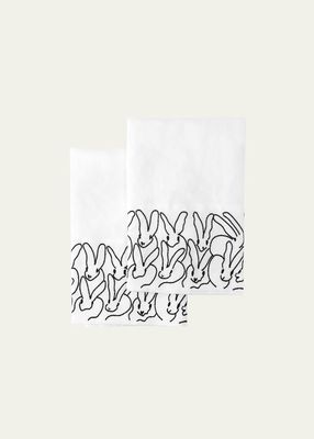Rabbit Run Embroidered Linen Guest Towels