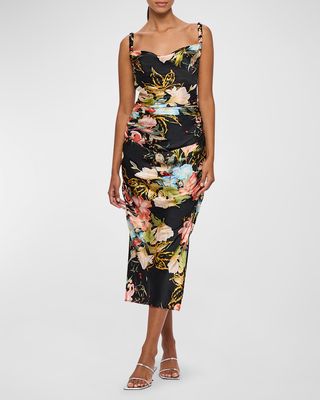 Rachel Cowl-Neck Floral Silk Midi Slip Dress