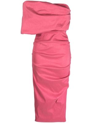 Rachel Gilbert Kat ruched asymmetric midi dress - Pink