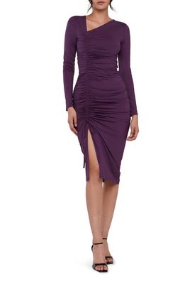 Rachel Parcell Asymmetric Shirred Long Sleeve Dress in Plum Purple