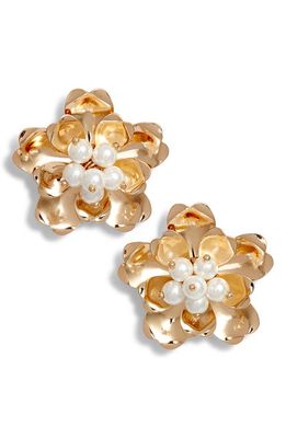 Rachel Parcell Dimensional Floral Stud Earrings in White- Gold