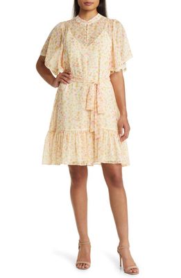 Rachel Parcell Ditsy Tie Waist Flutter Sleeve Dress in Yellow Ditsy Floral