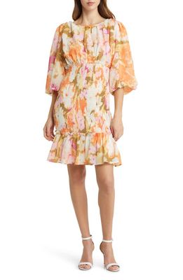Rachel Parcell Floral Smocked Chiffon Dress in Spring Floral