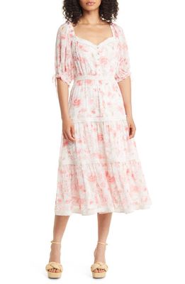 Rachel Parcell Floral Tiered Midi Dress in Pink Rose Print