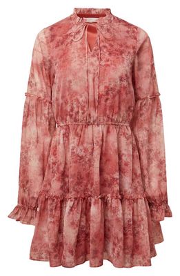 Rachel Parcell Metallic Ruffle Long Sleeve Chiffon Dress in Pink Floral Multi