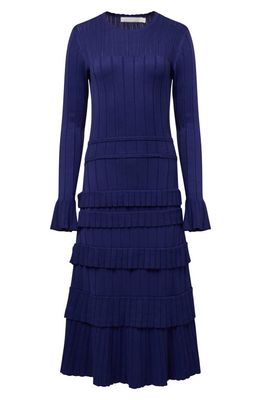 Rachel Parcell Rib Pointelle Long Sleeve Midi Dress in Navy Blue