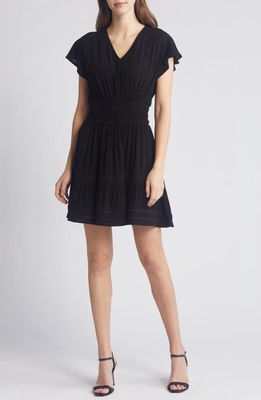 Rachel Parcell Shirred Waist Flutter Sleeve Minidress in Black