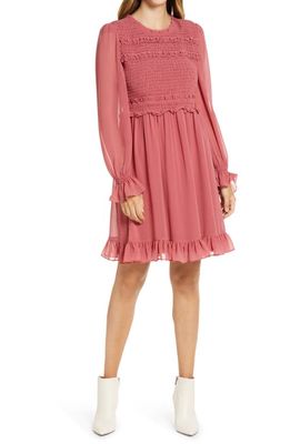 Rachel Parcell Smocked Ruffle Dress in Red Baroque
