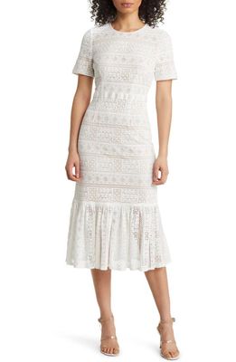 Rachel Parcell Stripe Lace Midi Dress in Lucent White