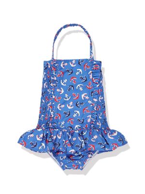 Rachel Riley anchor-print ruched swimsuit - Blue