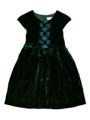 Rachel Riley bow-detailing flared velvet dress - GREEN