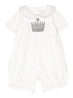 Rachel Riley crown-embroidered cotton romper - White