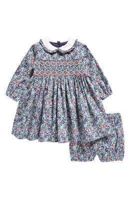 Rachel Riley Floral Smocked Cotton Dress & Bloomers in Blue Multi