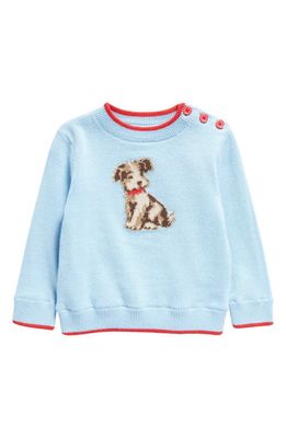 Rachel Riley Intarsia Puppy Cotton Crewneck Sweater in Blue