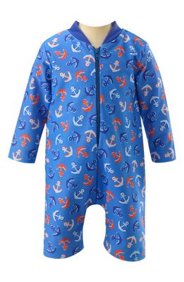 Rachel Riley Kids' Anchor Zip One-Piece Rashguard Swimsuit in Blue 