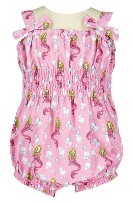 Rachel Riley Mermaid Print Bubble Romper in Pink 