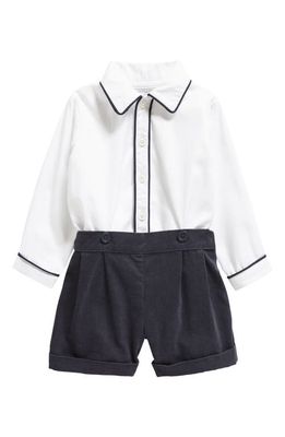 Rachel Riley Piped Cotton Button-Up Shirt & Corduroy Shorts Set in Navy