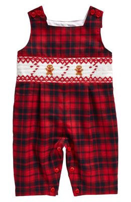 Rachel Riley Plaid Gingerbread Cotton Flannel Romper in Red