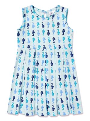 Rachel Riley seahorse-print pleated dress - Blue