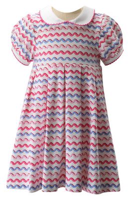 Rachel Riley Squiggle Stripe Cotton Dress in Pink Multi 