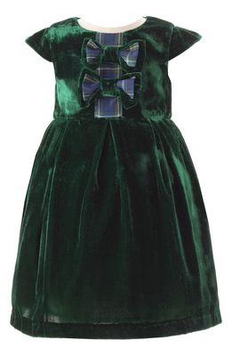 Rachel Riley Tartan Bow Velvet Dress in Green
