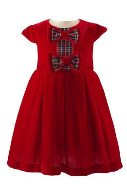 Rachel Riley Tartan Bow Velvet Dress in Red