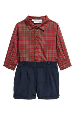 Rachel Riley Tartan Cotton Button-Up Shirt & Corduroy Shorts Set in Red