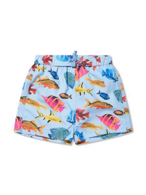 Rachel Riley tropical fish-print swim shorts - Blue