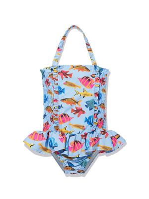 Rachel Riley tropical-fish ruched swimsuit - Blue