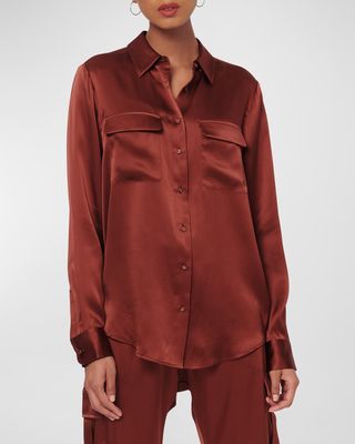 Rachelle Silk Charmeuse Button-Front Shirt