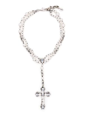 RADA' crystal pearl embellishment cross necklace - White