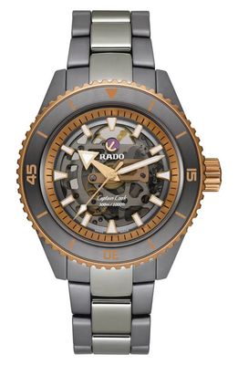 RADO Captain Cook High Tech Ceramic Skeleton Bracelet Watch, 43mm in Grey 