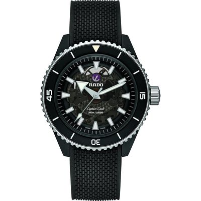 RADO Captain Cook Open Heart High Tech Ceramic Automatic Rubber Strap Watch, 43mm in Black 