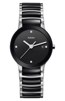 RADO Centrix Diamond Bracelet Watch, 28mm in Silver/Black 