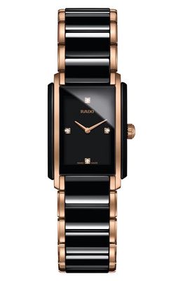 RADO Integral Diamonds Bracelet Watch, 22mm x 33mm in Rose Gold/Black 