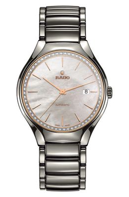 RADO True Diamond Ceramic Bracelet Watch, 40mm in Grey/Mop/Grey 