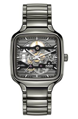 RADO True Square Automatic Skeleton Bracelet Watch, 38mm in Gray 