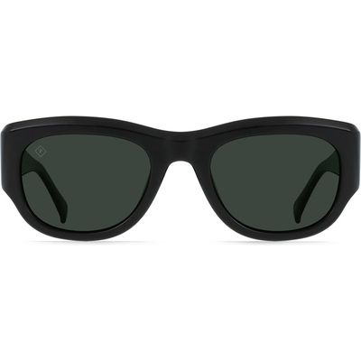 RAEN Lonso Round Polarized Square Sunglasses in Recycled Black/Green Polar 