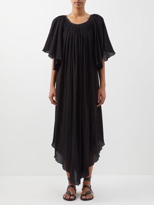 Raey - Angel-sleeve Cotton Cheesecloth Dress - Womens - Black