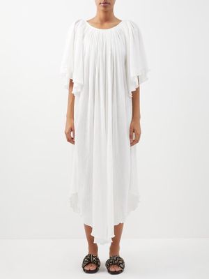 Raey - Angel-sleeve Cotton Cheesecloth Dress - Womens - White