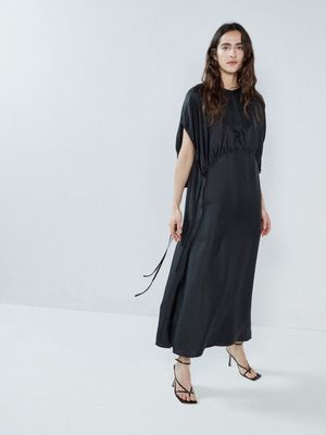 Raey - Cape Detail Silk Dress - Womens - Black