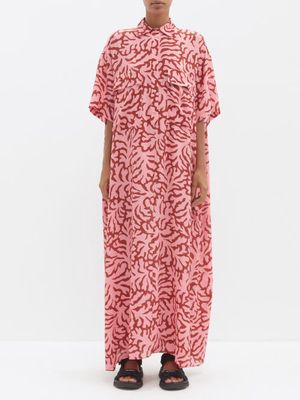 Raey - Coral-print Silk Giant Shirt Dress - Womens - Coral