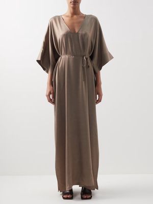 Raey - Curved-neckline Cupro-blend Kaftan - Womens - Light Brown