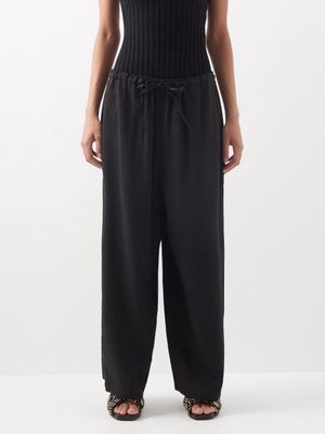 Raey - Drawstring-waist Linen-blend Chino Trousers - Womens - Black