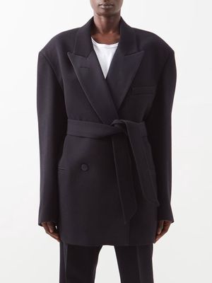 Raey - Exaggerated-shoulder Wool-blend Tux Blazer - Womens - Navy