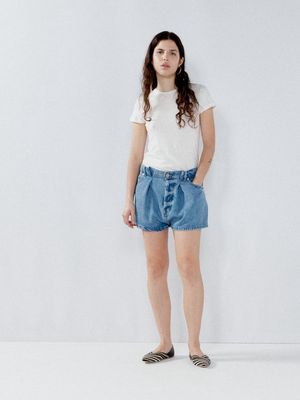 Raey - Extra Fold Lyocell Shorts - Womens - Light Blue